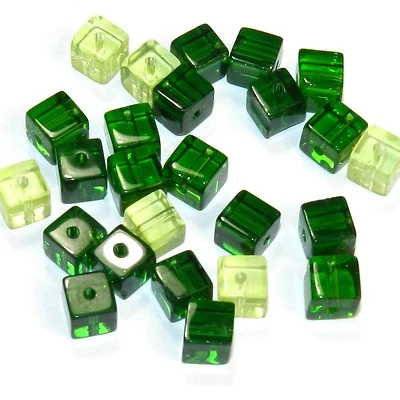 G698 Green Mix 6mm Square Cube Crystal Assorted Glass Beads 24pc - Image 1 of 3