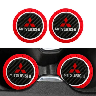 2PCS Red Silicone Carbon Fiber Car Cup Holder Pad Mat for MITSUBISHI Anti-Slip - Image 1 of 4
