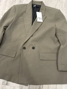 ZARA WOMAN DOUBLE-BREASTED OVERSIZED BLAZER KHAKI OLIVE REF. 2753/032 XL - Picture 1 of 6