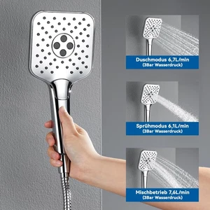 Cabezal de ducha grande con 3 tipos de chorro, ducha de baño para cabezal de ducha ahorro de agua - Imagen 1 de 12