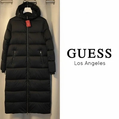 GUESS Women's Judi Hooded Puffer Long Bomber Padded Jacket Black LARGE - Image 1 of 4