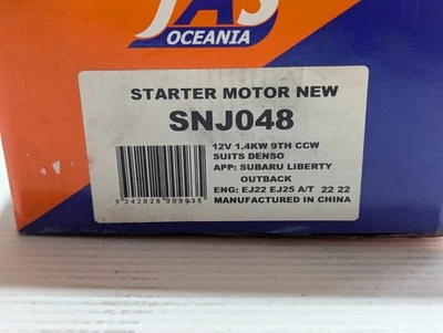 JAS Oceania starter Motor Subaru Liberty eng EJ22 2.2L, EJ25 2.5L Petrol AUTO - Image 1 of 3