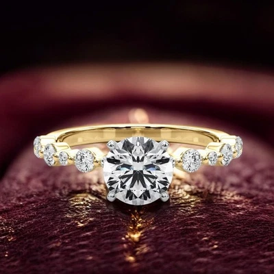 14k Yellow Gold Ring For Wedding Diamond Lab Grown Round 1.2 Carat IGI Certified - Image 1 of 4