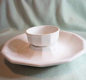 VINTAGE Pfaltzgraff Heritage White Chip Veggie Dip Set Platter #180H USA Castle - Picture 1 of 13