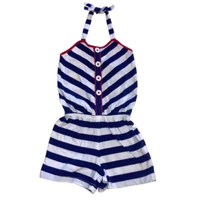 Hartstrings Girls 4t Patriotic Striped Romper Shorts Red White Blue Halter - Picture 1 of 7
