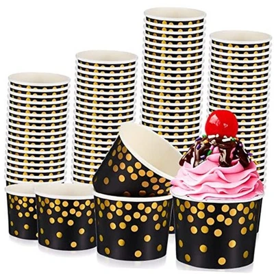  Tazas de helado negras y doradas de 100 piezas tazones de papel para bocadillos de golosinas de 8 OZ  Foto 1 de 4