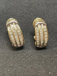14k Two Tone Channel Set Diamond Omega Hook Earrings - 4.57G & 1.32CTW! - Picture 1 of 12