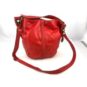 VTG Lucky Brand Red Pebbled Leather Crossbody Hobo Bucket Bag Y2K 2000's - Picture 1 of 21