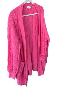 Cárdigan Suéter Lime N Chili Para Mujer M Rosa Tejido con Cable Largo Abierto Bolsillos Frontales - Imagen 1 de 7