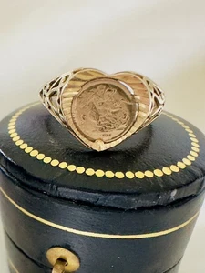 9ct Gold Heart Coin Ring SIZE L 1/2 - Picture 1 of 3