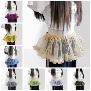 Women Lace Skirt Peplum Belt Ruffles Mesh Waistband Mini Strap Tutu Underskirt - Picture 1 of 34