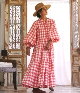La Boheme Frida Red White Multi Gingham Check Maxi Dress Size S/M - Picture 1 of 10