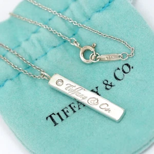 Tiffany & Co. Diamond Notes Bar Necklace 17" Silver 925 Auth w/Bag #5857 - Picture 1 of 8