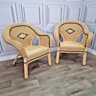 Pair Of 2 Vintage Mid Century Rattan Loom Weave Wicker Arm Tub Chairs Seats