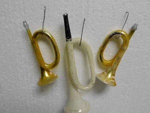ANTIQUE MERCURY GLASS 3 TRUMPET , HORNS CHRISTMAS ORNAMENTS - Picture 1 of 3