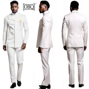 Conjunto de pantalones blazer de dos botones lisos elegantes de traje de 2 piezas para hombre ropa africana - Imagen 1 de 21