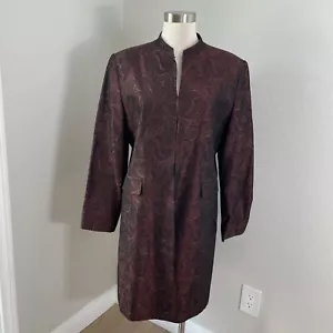Oleg Cassini Womens Plus 16 Paisley Mid Length Jacket Metallic Acetate Blend - Picture 1 of 12