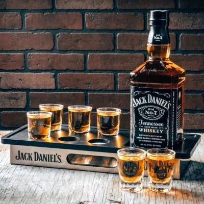 Jack Daniels Bottle, Shot Glass Tray Set  - Old No. 7 Brand - Tennessee Whiskey - Image 1 of 4