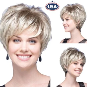 Blonde Short Pixie Cut Wig Ombre Blonde Short Layered Heat Resistant Daily Wig - Picture 1 of 10