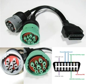 6 Pin J1708 or 9 Pin J1939 to 16 Pin OBD2 OBDII Adapter Cable Car Truck Y Cable - Picture 1 of 7