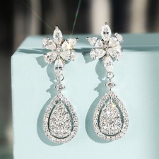 2.8Ct 100% Natural Diamond 14k White Gold Water Drop Luxurious Earrings E11