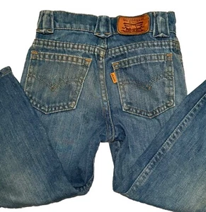 Vintage Levi's Boys Orange Tab Jeans Sz 4 S (19x14) Blue Denim 70s Kids Western - Picture 1 of 19