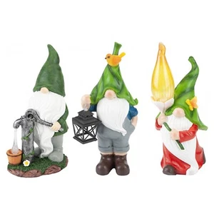 Garden Gnome Ornaments Solar Powered Outdoor Resin Statue LED Lawn Patio Yard - Picture 1 of 20