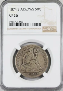 1874-S Arrows Seated Liberty Half Dollar NGC VF-20 - Picture 1 of 2