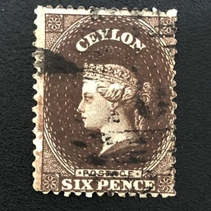 CEYLON 1863 - 6d STAMP-SIXPENCE -QUEEN VICTORIA-USED-Sg ??? - Picture 1 of 3