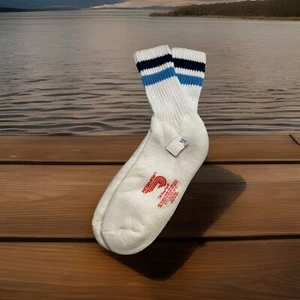 Calze Ridgeview vintage anni 80 10-13 sfuse Orlon acrilico Crew USA sport blu a righe - Foto 1 di 6