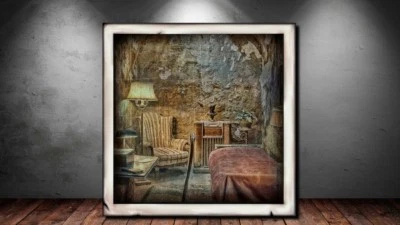 LEINWAND BILD ER XXL POP ART OLD ROOM RAUM GEFÄNGNIS VINTAGE ABSTRAKT -130x130 - Bild 1 von 3