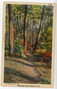 Tarjeta postal vintage saludos de Oxford NY lino C.T. Lake Shore Scenes 1945 - Imagen 1 de 2