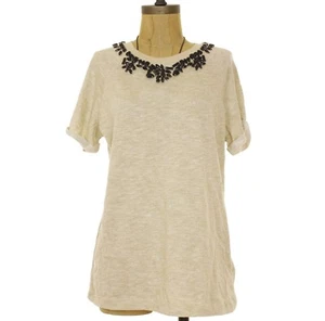 Gibson Embellished Sweatshirt Top Size S Short Sleeve Beaded Beige NWT B43 - Picture 1 of 3