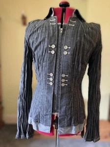 Julie Guerlande Crinkle Denim Look Unlined Military Style Jacket - Picture 1 of 9