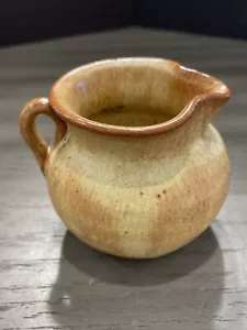 Art Pottery Mini Brown Glazed Pitcher Creamer w/ Pinched Pour Spout & Handle - Picture 1 of 10