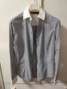 Camicia Donna Cotone a righine collo E polsi Bianchi - Foto 1 di 8