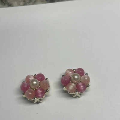 Pendientes Lisner Vintage Firmados Cuentas Rosa/Tono Dorado Clip-on Foto 1 de 4