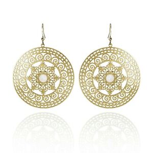 Gold Plated Large Mandala Earrings for Women with Mother of Pearl