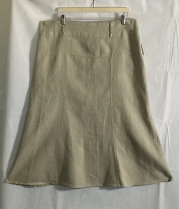 For Cynthia 100% Leinen A-Linie Midi Rock XL Damen khaki beige ausgestellter Saum - Bild 1 von 18