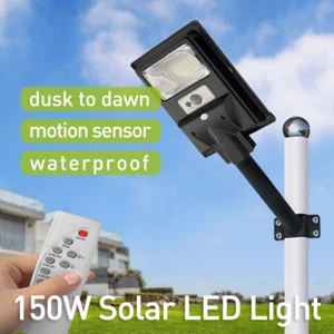 Solar Sensor Street LED Lamp 150W Pathway Security with Timer IP65 Energy Saving - Picture 1 of 14