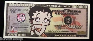 One ~ Betty Boop *** (Billete de recuerdo Betty Boop de un millón de dólares) *** - Imagen 1 de 4