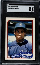 1989 Topps Traded DEION SANDERS BASEBALL CARD #110T RC SGC 8