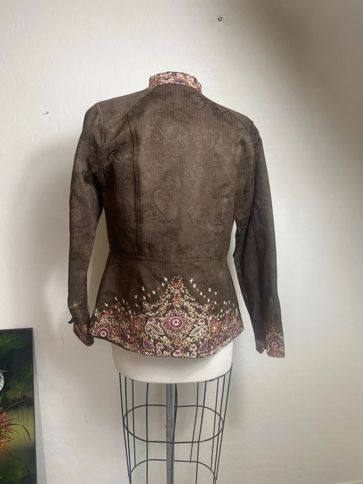 Блейзер Coldwater creek 6 в западном стиле коричневый с вышивкой  - Изображение 1 из 4