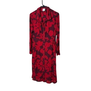 Cabi Red Floral Print Long Sleeve Button Up Collared Midi Dress Small - Picture 1 of 7