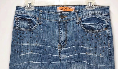 Pantalones de mezclilla para mujer APOLLO Capris recortados de pierna ancha talla 11/12 con puños tachonados Foto 1 de 4