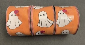 (3) LOT CELEBRATE IT WIRED RIBBON HALLOWEEN GHOST ORANGE 2.5" X 20' ORANGE ROLLS - Picture 1 of 4