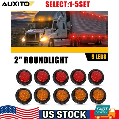 Luces marcadoras LED rojas ámbar redondas 9 para Freightliner 108SD 2 pulgadas 12V 24V 10-50X Foto 1 de 2