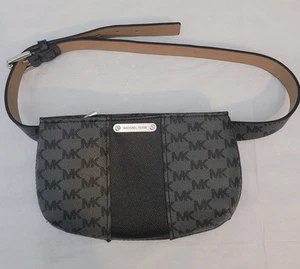 Michael Kors Belt Bag Logo Waist Pack Small/Medium Black Gray MK Monogram - Picture 1 of 11