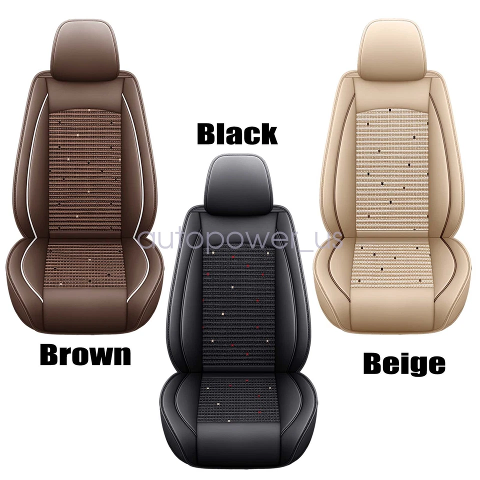 For Toyota Car 5-Seat Cover Front-Rear Ice Silk & PU Leather Protector Cushion - Image 1 of 4