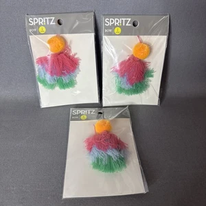 3 Pack Spritz POM POM TASSEL BOW (Pink, Green, Blue, Orange) - Picture 1 of 6